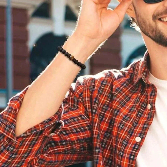 Mens beaded braided tan black bracelet with card for Dads adjustable manly - Picture 2 of 2